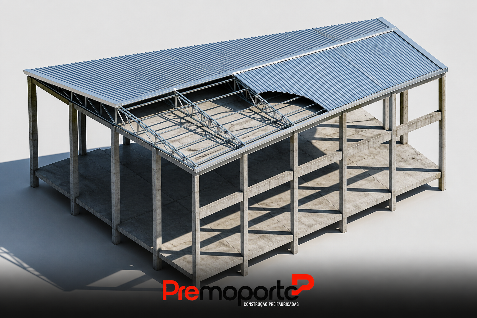 Renderização 3D de coberturas em concreto pré-moldado